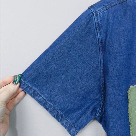 Vintage Erika Denim Patchwork Dress Size L Button Front Cottagecore Rustic Artsy - Picture 6 of 11